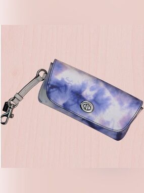Coach Sunglass Case Tie Dye Print Turnlock Closure Purple/Blue Coated Canvas